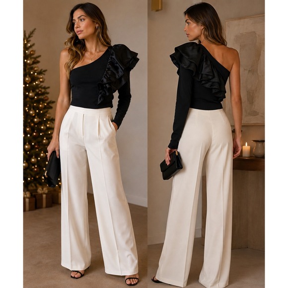 vestique Tops - Vestique Black One Shoulder Ruffle Long Sleeve Top Y20528 womens Size M